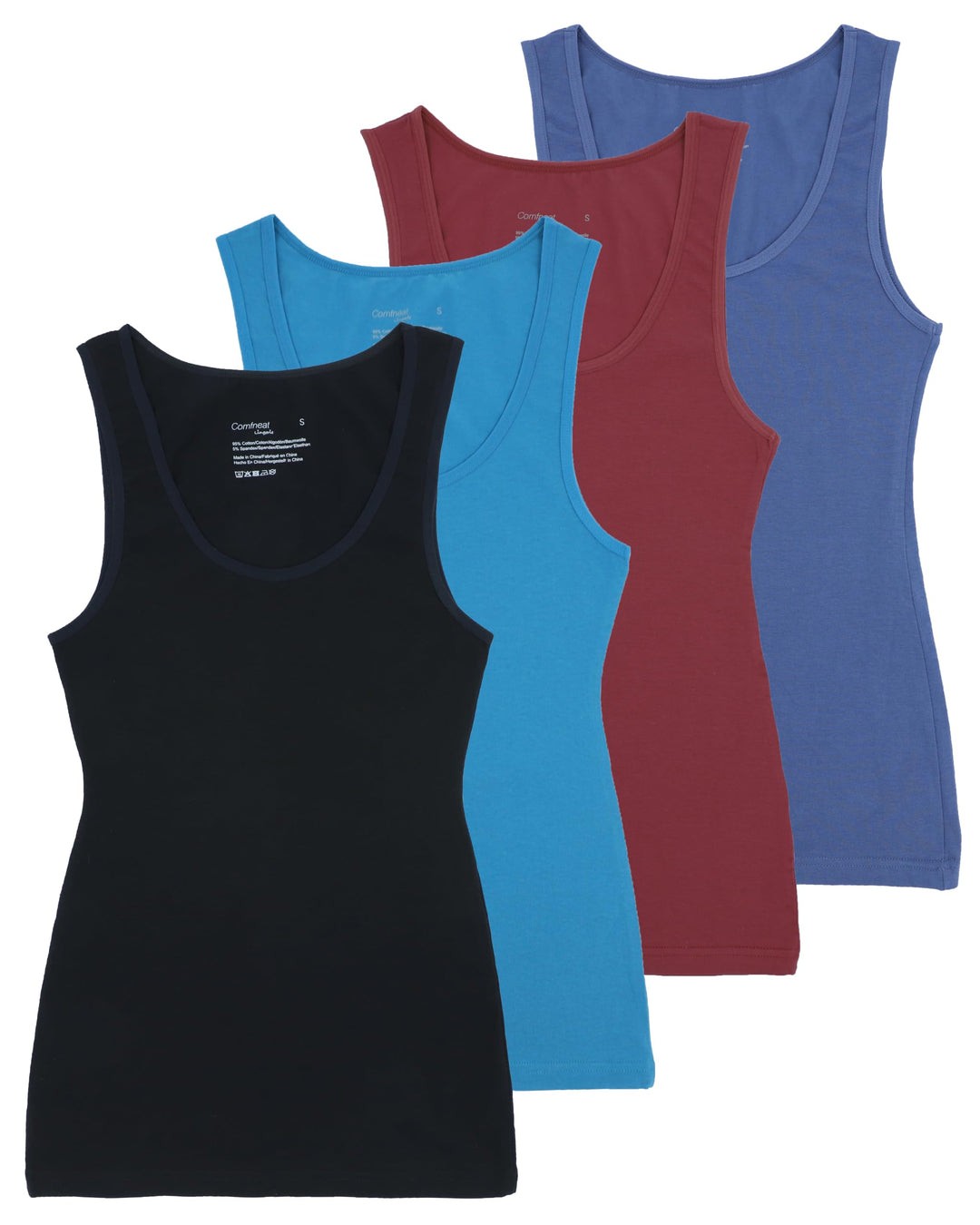 Comfneat Damen 4-Pack Tank Tops Stretch Baumwolle Elasthan Bequeme Unterhemden XL Color-set-2 4-pack