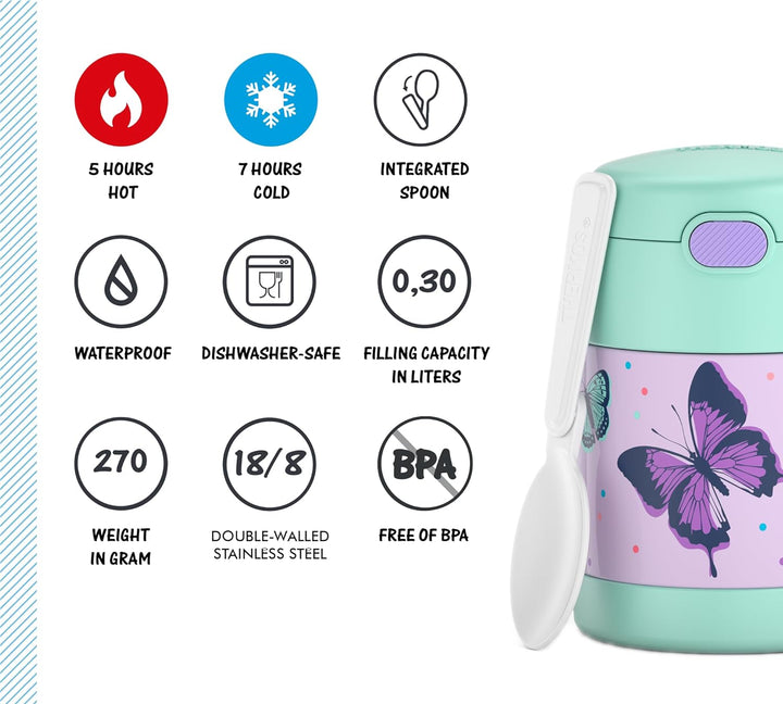 RMOVR THERMOS kids FUNTAINER FOOD JAR 0,30l, butterflies, Thermobehälter für Essen mit Löffel für Ki