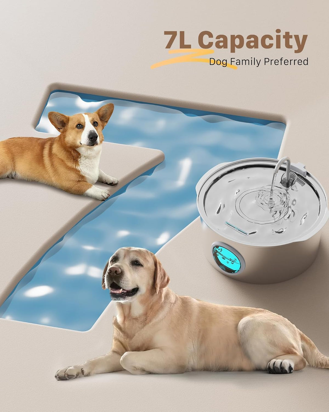 Hunde Trinkbrunnen für Katze Edelstahl: 7L / 236oz Katzenbrunnen – Superleiser Katzen Trinkbrunnen -