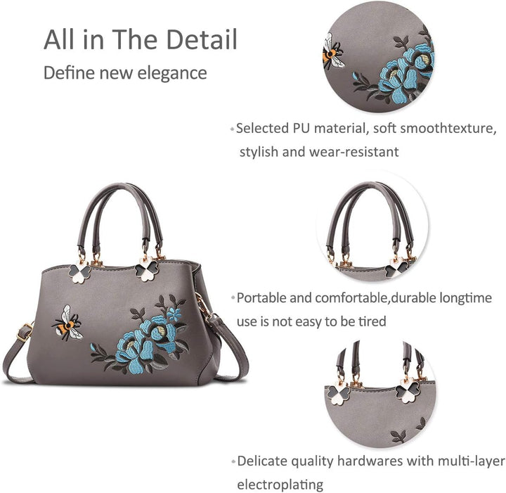 NICOLE&amp;DORIS Handtaschen Damen Mode Schultertasche Geldbörse Retro Umhängetasche Frau Tote Stickerei