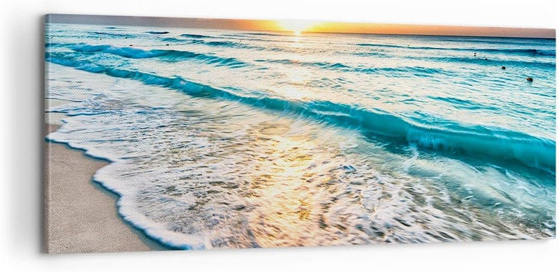 Panorama Bilder auf Leinwand 100x40cm Leinwandbild Meer Welle Strand Gross Wanddeko Bild Schlafzimme