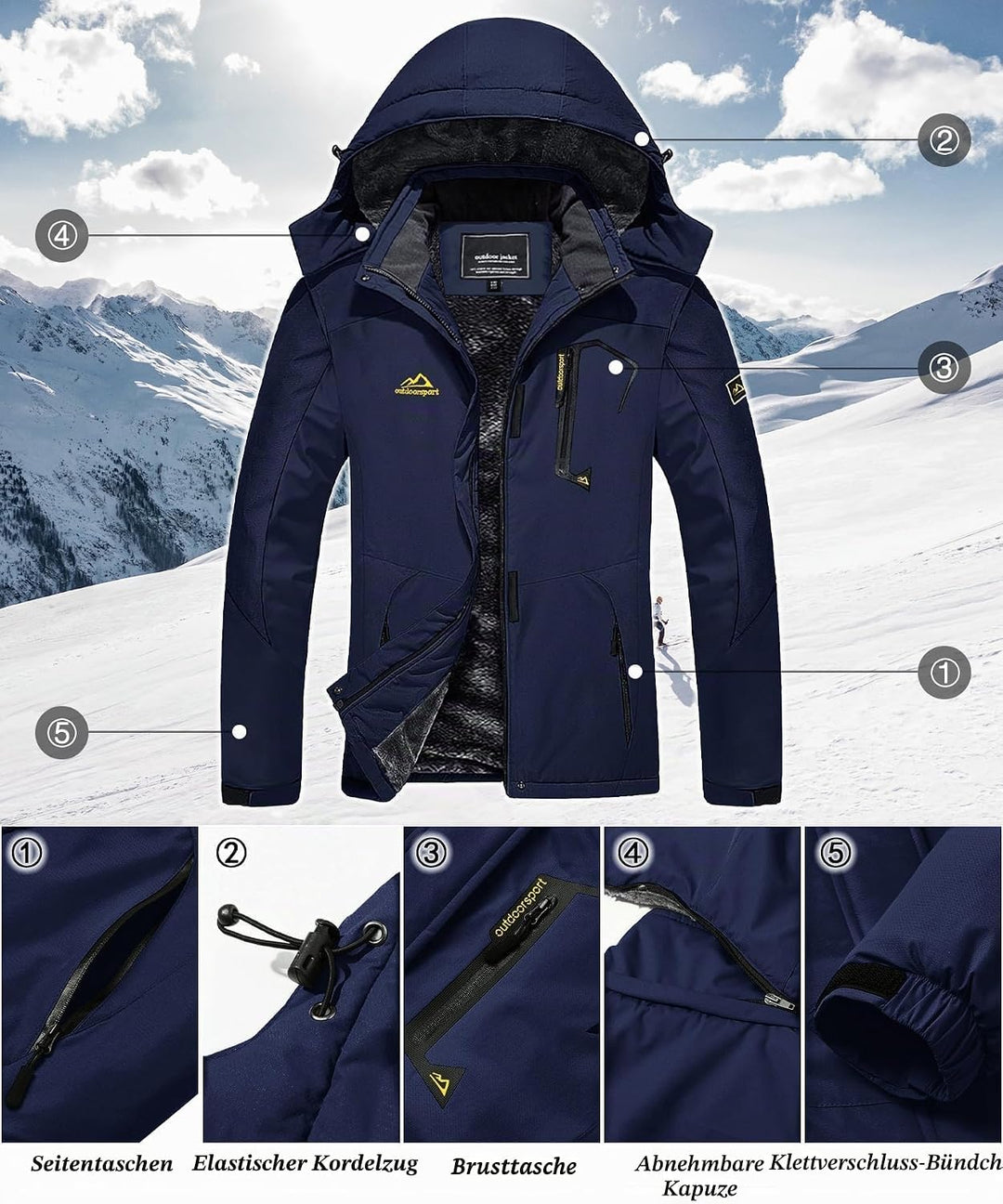 TACVASEN Damen Übergangsjacke Warm Winterjacke Gefüttert Wanderjacke Ski Jacket mit Wasserdichtem Re