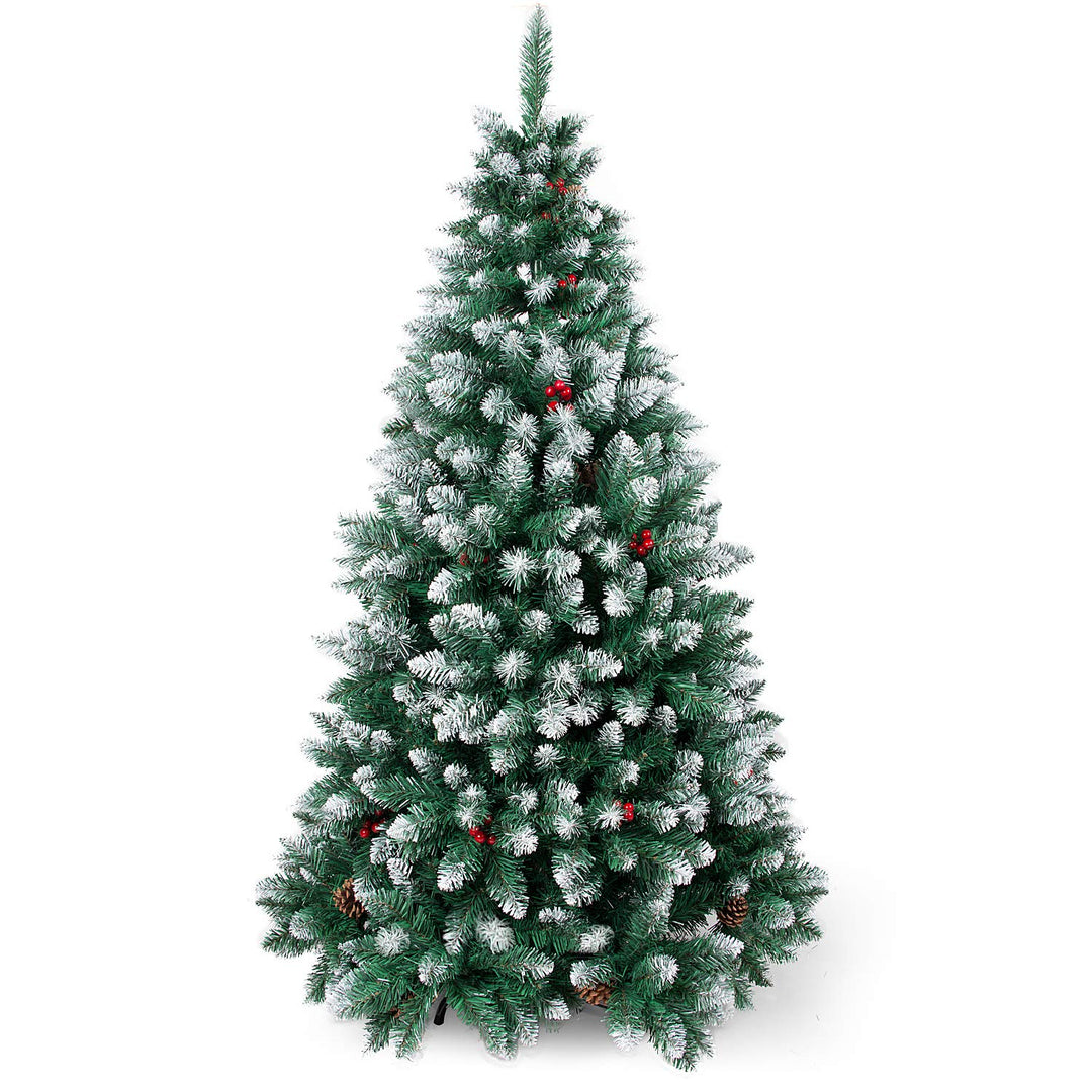 Sunjas Weihnachtsbaum künstlich, 120/150/180/210 cm Tannenbaum mit Schnee-Effekt, mit Tannenzapfen u