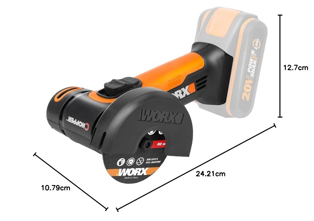 WORX WX801.9 Mini Akku-Winkelschleifer Chopper 20V - Kompakter Schleifer mit schmalem Körper, zum Sc