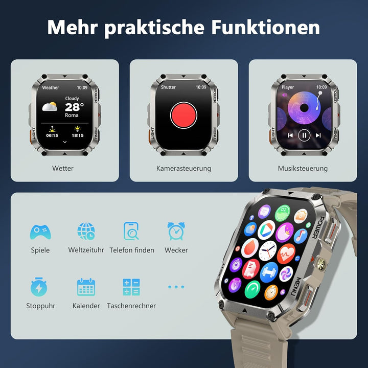 Blackview Smartwatch Herren, IP68 Wasserdicht, Fitnessuhr, Telefonfunktion, Anrufe tätigen/empfangen