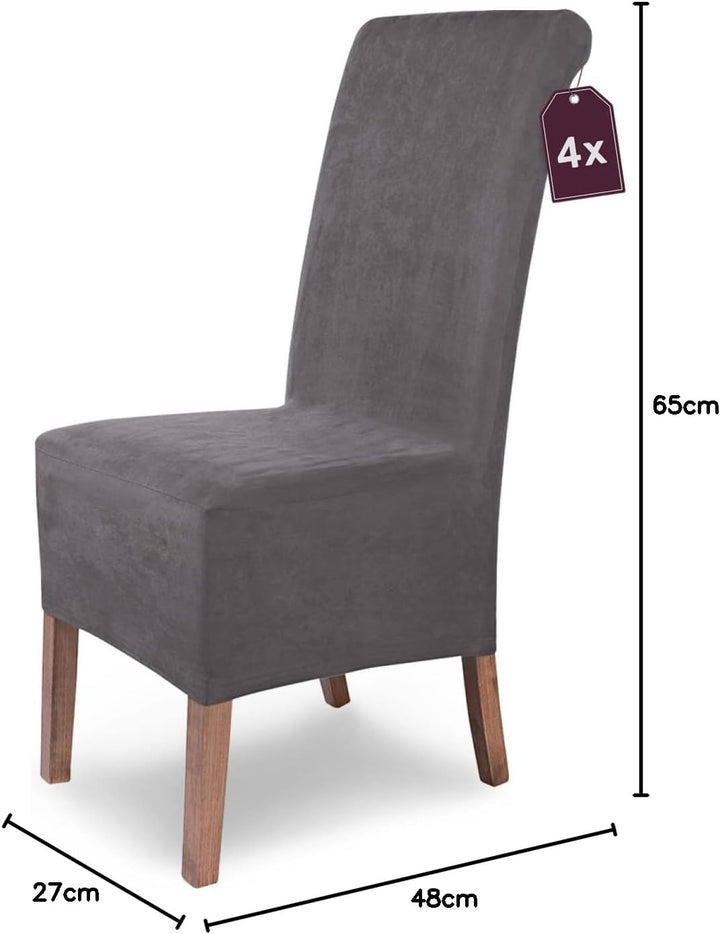 SCHEFFLER-Home Stuhlhussen 4er Set Leon Grau/elastische Wildleder Hussen für Stühle/Robustes Freisch