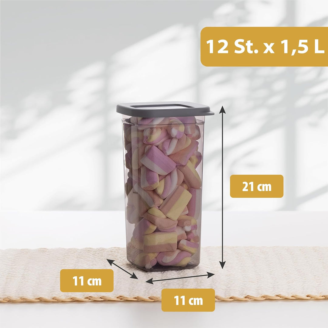 Luftdichte Vorratsdosen mit Deckel [1500ml - 12er-Set] Anthrazit - Stapelbar & platzsparend für die