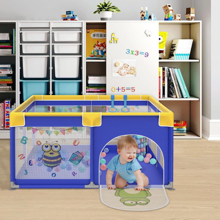 HENGMEI Baby Laufgitter Laufstall Absperrgitter 127x127cm Aktivitätszentrum mit Rutschfester Basis,