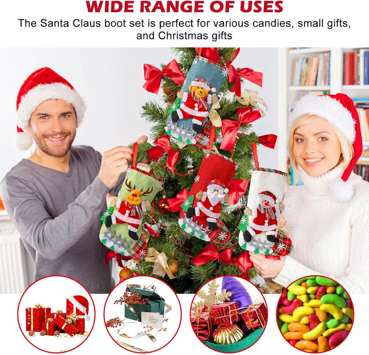 BORDEAG Weihnachtsstrumpf, 4 Stück Weihnachtssocken Geschenktüte, Nikolausstiefel Socken zum Befülle