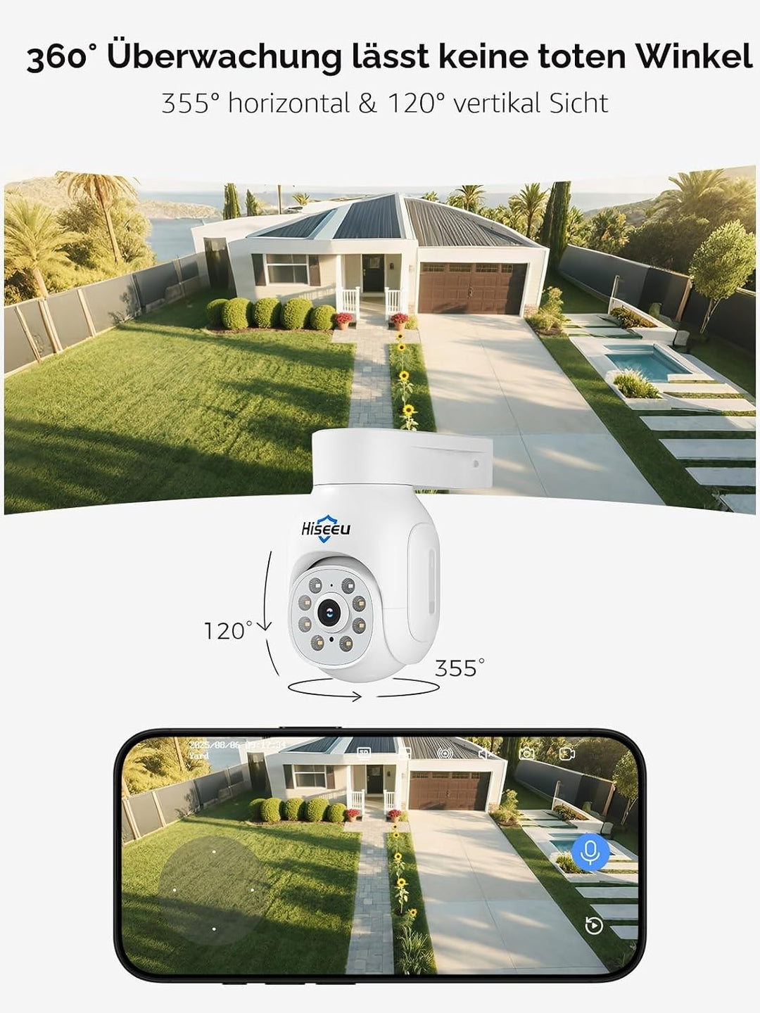 【5MP+PTZ】 Hiseeu Überwachungskamera Set Aussen WLAN mit 10&