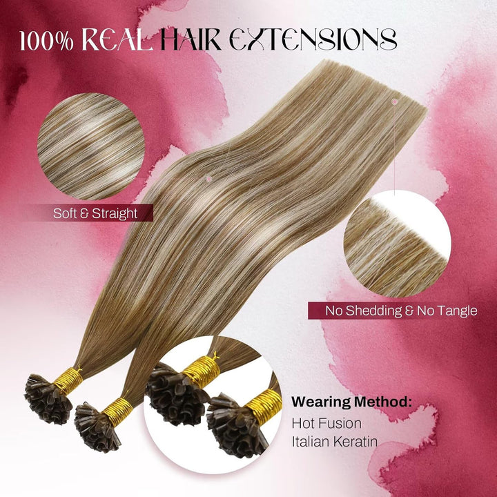 Vivien Bonding Extensions Echthaar Balayage Braun 50cm Remy Haarverlängerungen Echthaar Bondings Hel