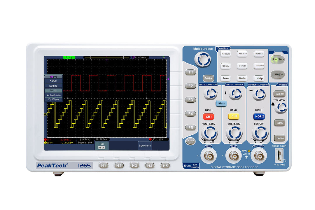 PeakTech 1265 – 2-Kanal Speicher-Oszilloskop (30MHz) mit USB-, VGA-, LAN-Schnittstelle &amp; 8“ Hochaufl