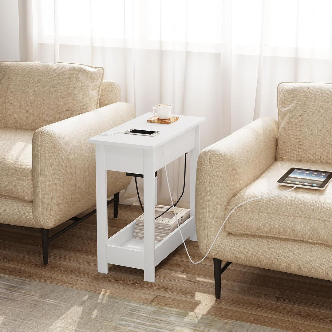 EUGAD Beistelltisch, Nachttisch mit Steckdose, Sofatisch, Couchtisch, Kleiner Tisch, Konsolentisch,