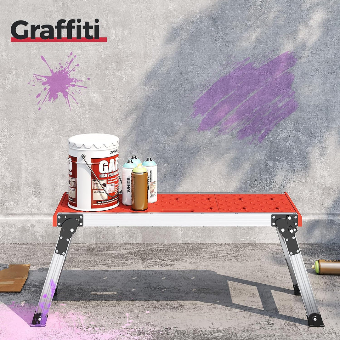 KINGRACK Klappbare Arbeitsplattform, Aluminium Stufenleiter Plattformleiter mit rutschfesten Gummifü