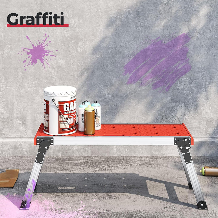 KINGRACK Klappbare Arbeitsplattform, Aluminium Stufenleiter Plattformleiter mit rutschfesten Gummifü