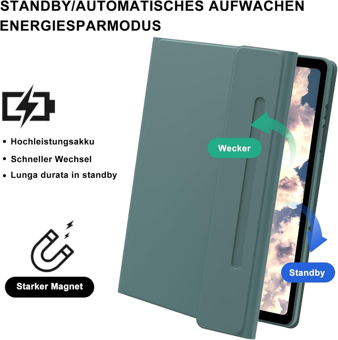 Hülle mit Tastatur für Samsung Galaxy Tab A9 8.7'' 2023, 7 Farben Beleuchtung, QWERTZ Deutsches, Mag