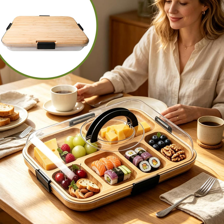 Käsebrett Mit Deckel, Bambus Charcuterie Board Mit Deckel, 37x29x7cm Tragbares Käseplatte, Servierpl