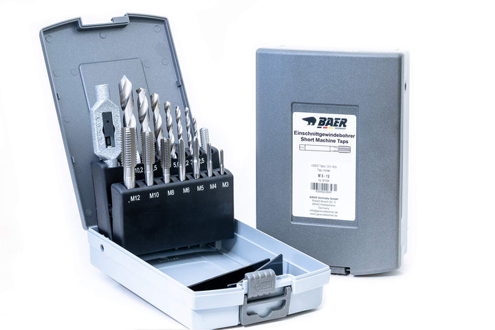 BAER Gewindeschneider Set HSS: Gewindebohrer - Kernlochbohrer - Windeisen M 3-12 - Gewindebohrer Set