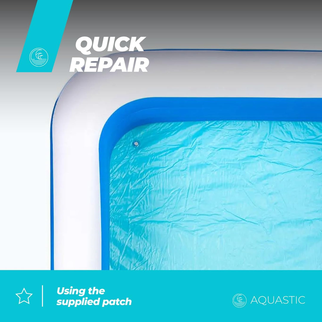 AQUASTIC Aufblasbarer Kinderpool 305 x 183 x 56 cm blau | Vinylmaterial, 1160 l Volumen und Reparatu