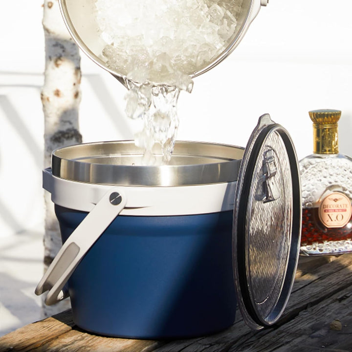 Autsel 7L Eiswürfelbehälter mit Deckel, Doppelwandiger Isolierter Eisbehälter, Edelstahl Eiskübel mi
