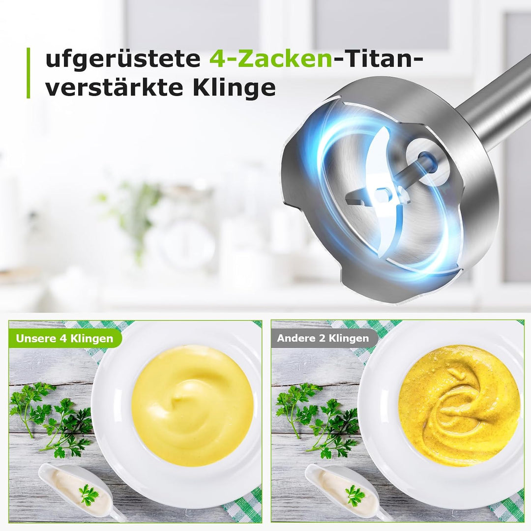 Bonsenkitchen Pürierstab, Stabmixer Elektrischer, 1000W Pürierstab Edelstahl, 2 Geschwindigkeiten, 4