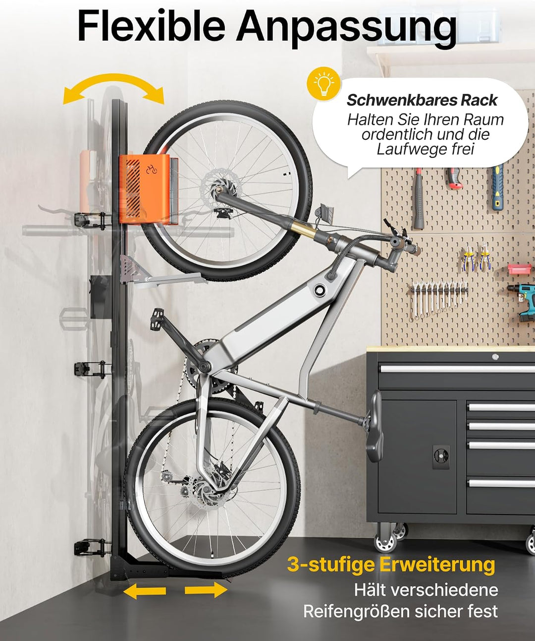 monTEK Automatischer Fahrradlift schwenkbar, Fahrradhalterung Wand bis 32 kg, ohne schweres Anheben,