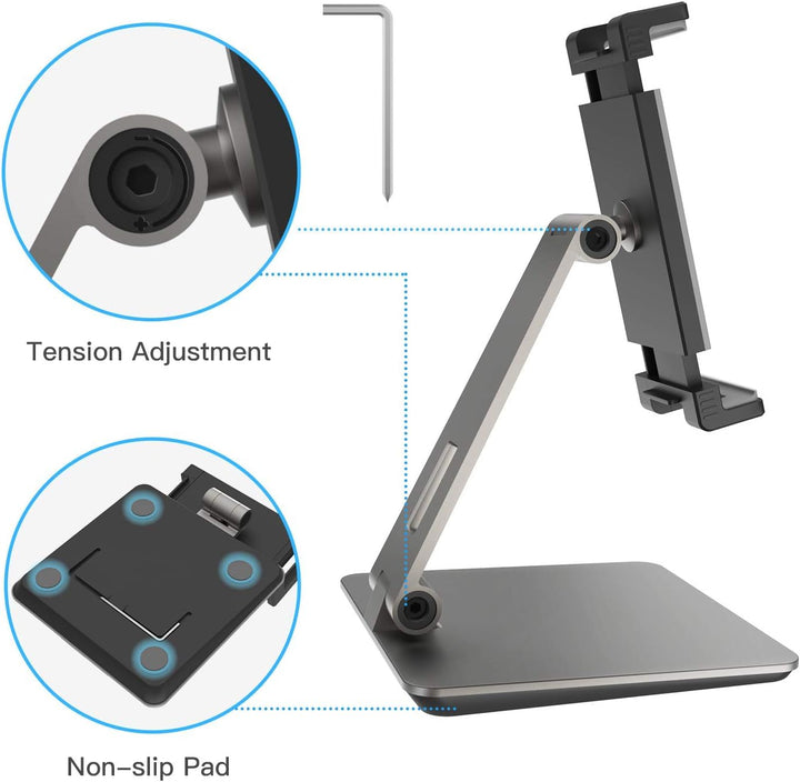 QinCoon Tablet Ständer, Verstellbar Heavy Duty Aluminium Halterung, 360° Drehen Faltbar Metall Table