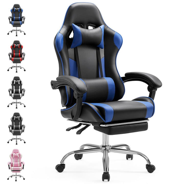 Sweetcrispy Gaming Stuhl,Ergonomischer Bürostuhl mit Fussstütze,Gamer PC Stühle mit Kopfstütze Lende