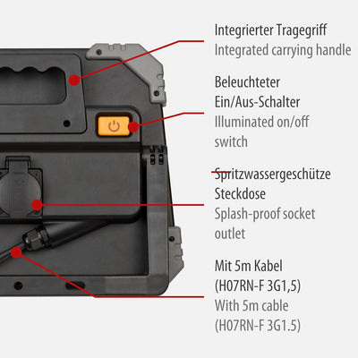 Brennenstuhl LED Baustrahler DINORA 8060 (67W, 8300lm, 5700K, IP54, LED Arbeitsstrahler mit Steckdos