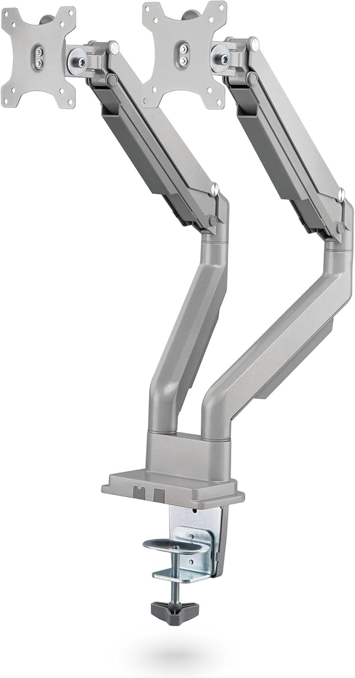 Ergolutions® Dual Gasdruck Monitorarm Silber - Höhenverstellbar, für 2 Monitore bis 32", VESA 75x75/