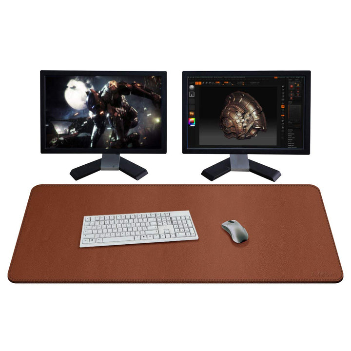 ZORESYN PU Leder Schreibtischunterlage XXL 110x50cm - rutschfeste Büro-Matte mit Rollband Premium Ti