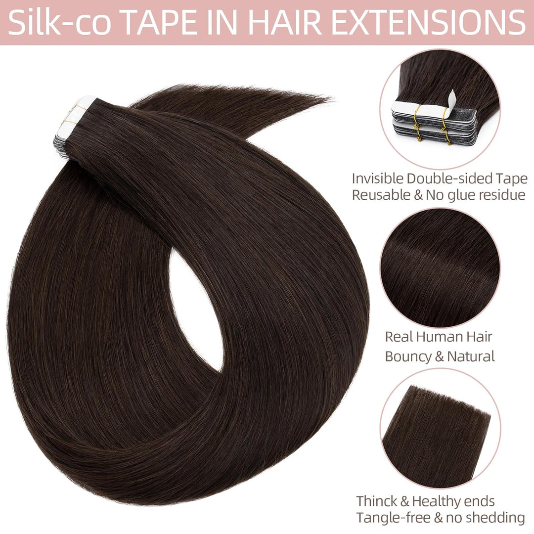 Silk-co Tape in Extensions Echthaar 40stk, Remy Tape Extensions Echthaar, Skin Weft Haarextensions K