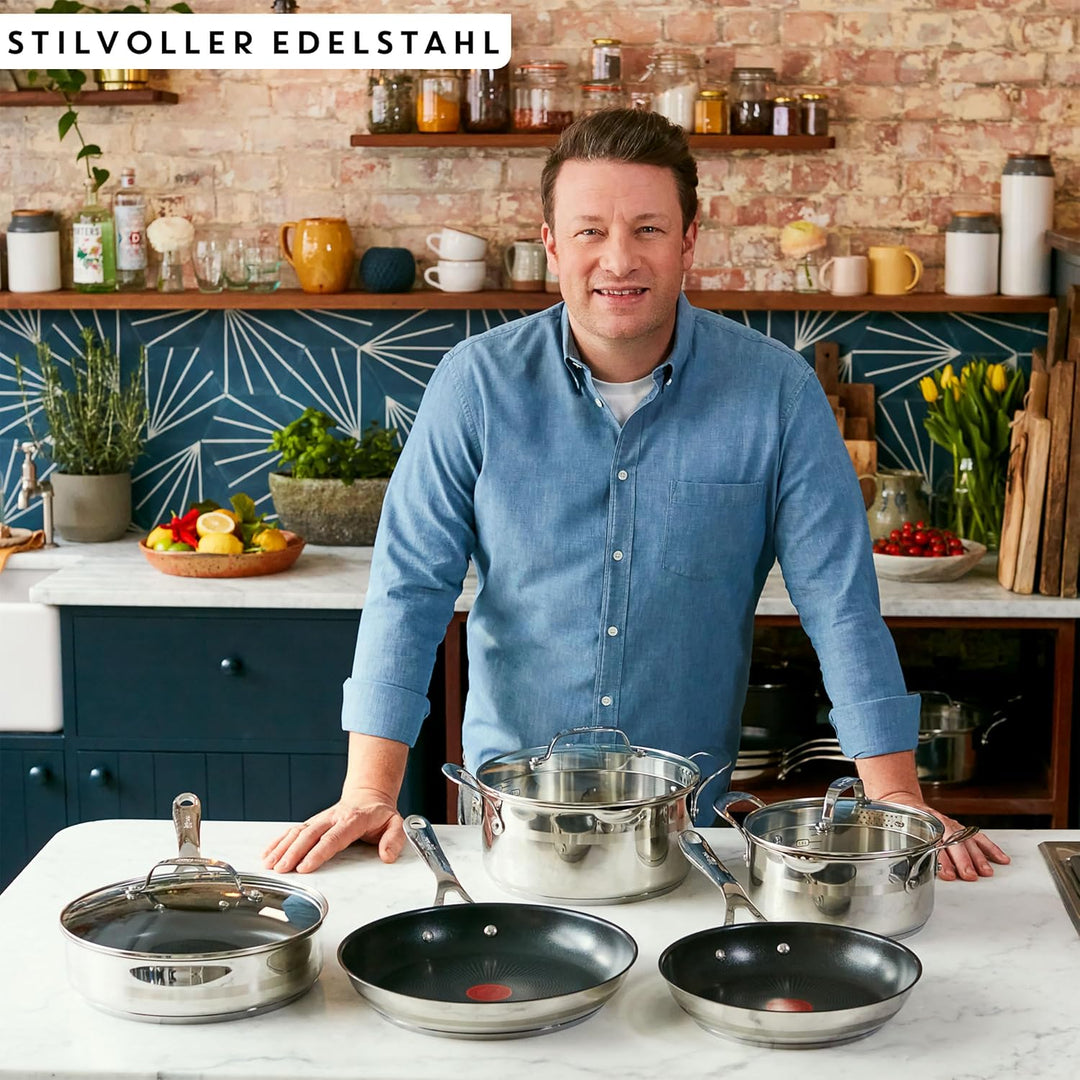 Tefal Jamie Oliver Cook' Smart Edelstahl-Wokpfanne 28cm mit Titanium 2X Antihaftversiegelung, E31019