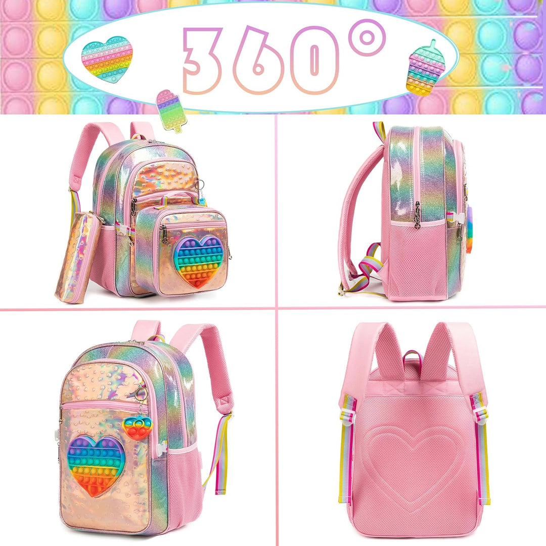 HTgroce Rosa Schulranzen Mädchen Set 3 Schultasche Mädchen 1. klasse rucksack mädchen Schulranzen A-