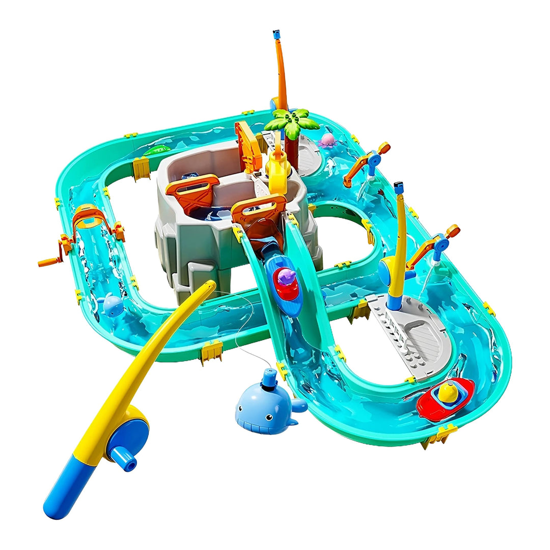 Relaxdays Wasserbahn Kinder, HBT: 71x71x101 cm, Outdoor, Wasserspielbahn, Boote &amp; Angel, Wasserstras