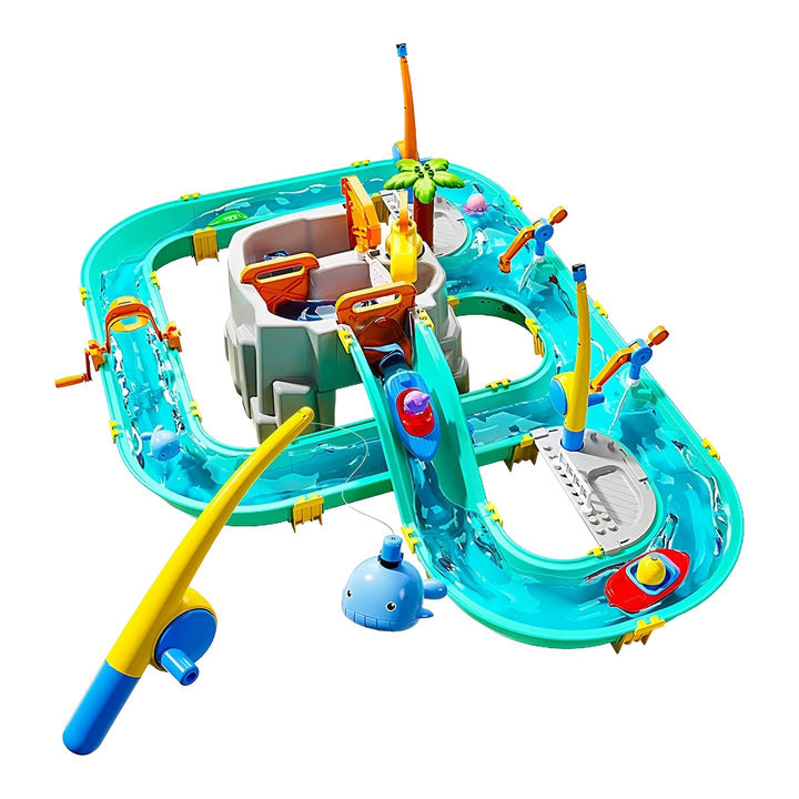 Relaxdays Wasserbahn Kinder, HBT: 71x71x101 cm, Outdoor, Wasserspielbahn, Boote &amp; Angel, Wasserstras