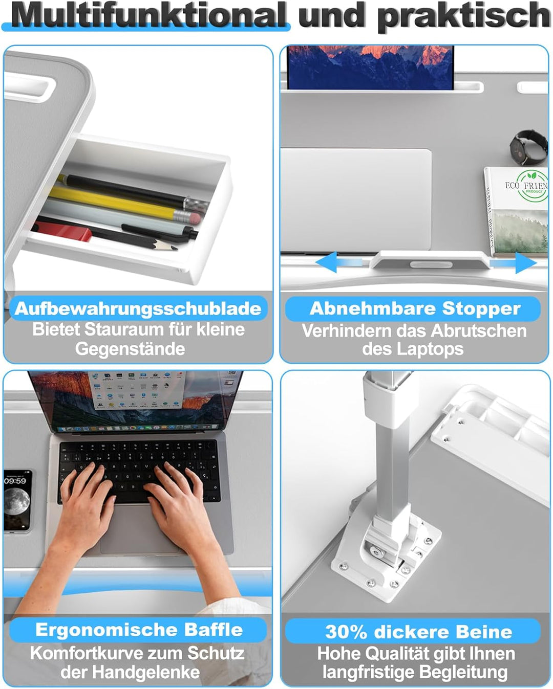 Laptoptisch, Potuopy Leder verstellbare Höhe Winkel faltbar Betttisch, X-Large Laptop Tisch für Sofa