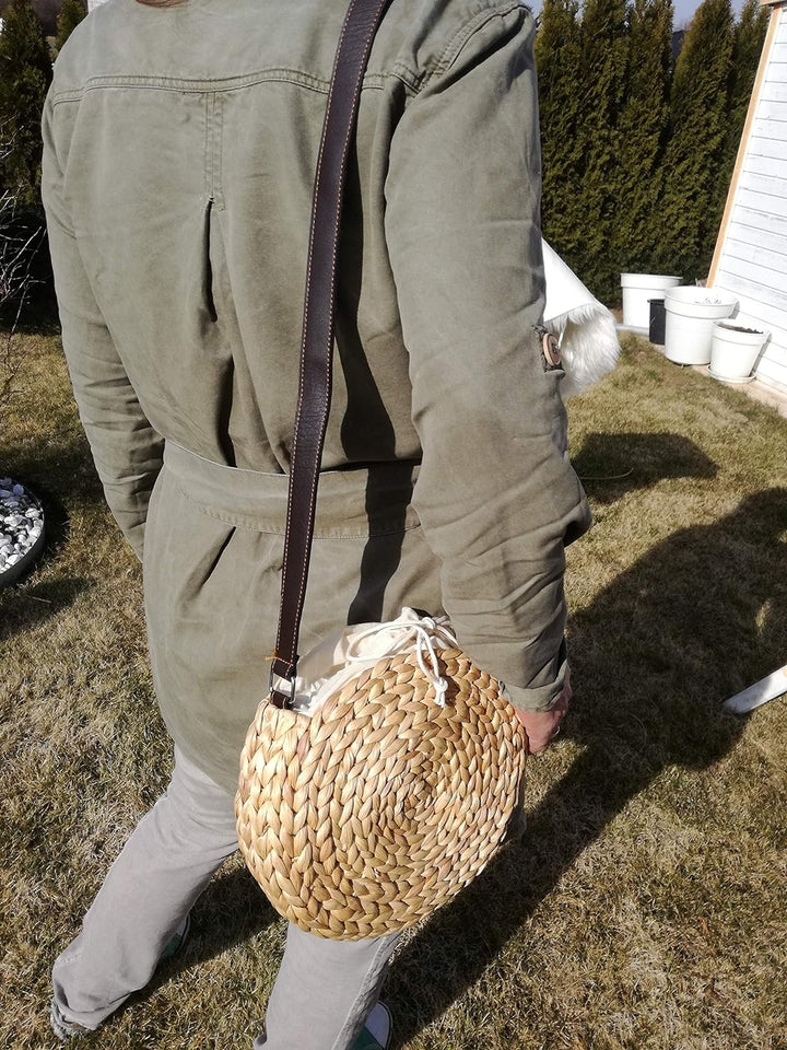 LaFiore24 hochw. Korbtasche Damen Schultertasche Ibiza Rund Natur Gross 24 x 6 x 24 cm, Natur Gross