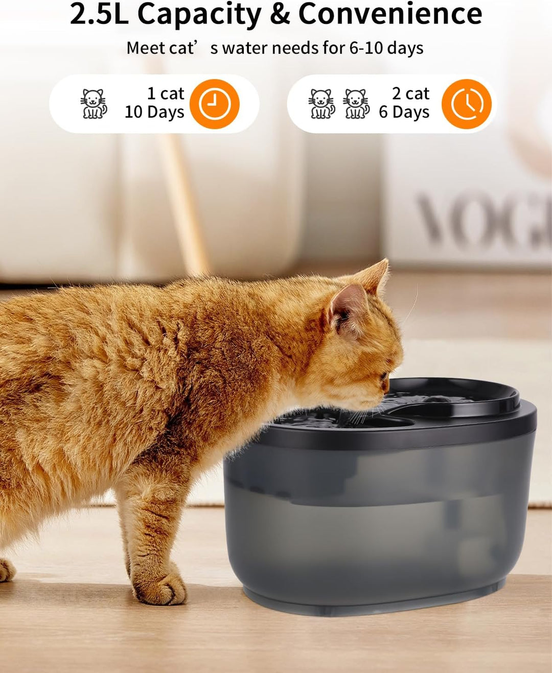Trinkbrunnen für Katze Katzenbrunnen,Ultra Silent 2.5L Katze Trinkbrunnen mit energieeffizienter Pum