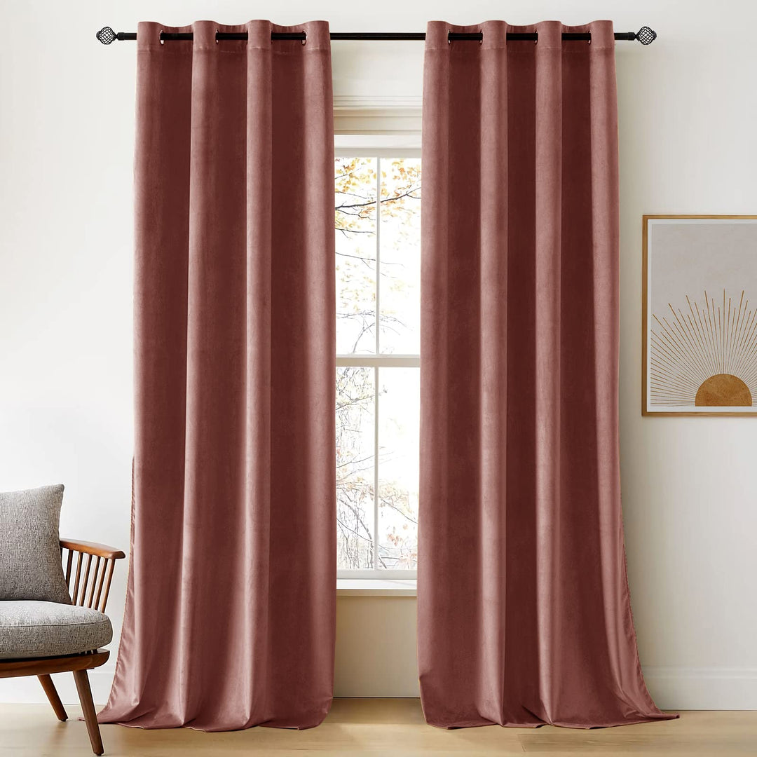 Woaboy Samtvorhänge Verdunkelungsvorhang Gardinen mit Ösen 140x225 cm Rosa | Vorhänge Samt Blickdich