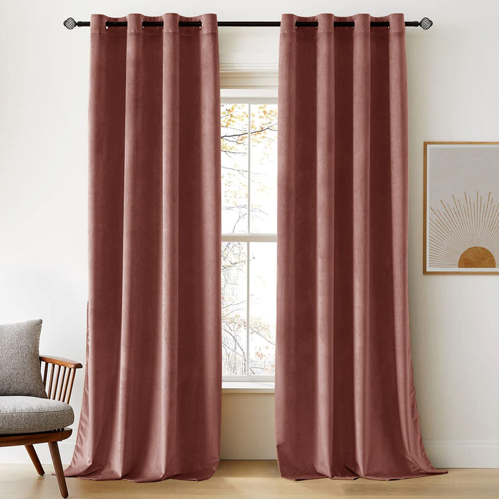 Woaboy Samtvorhänge Verdunkelungsvorhang Gardinen mit Ösen 140x225 cm Rosa | Vorhänge Samt Blickdich