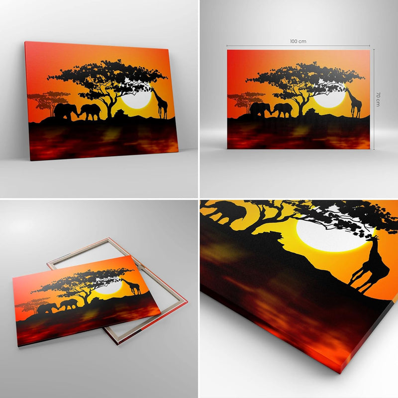 Bilder auf Leinwand 100x70cm Leinwandbild Tiere Safari Savanne Giraffe Gross Wanddeko Bild Schlafzim