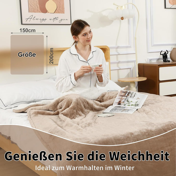 ESTINGO Elektrische Wärmedecke 200x150cm, Grosse Luxuriöse Beheizbare Decke, 6 Heizstufen, 10h Timer