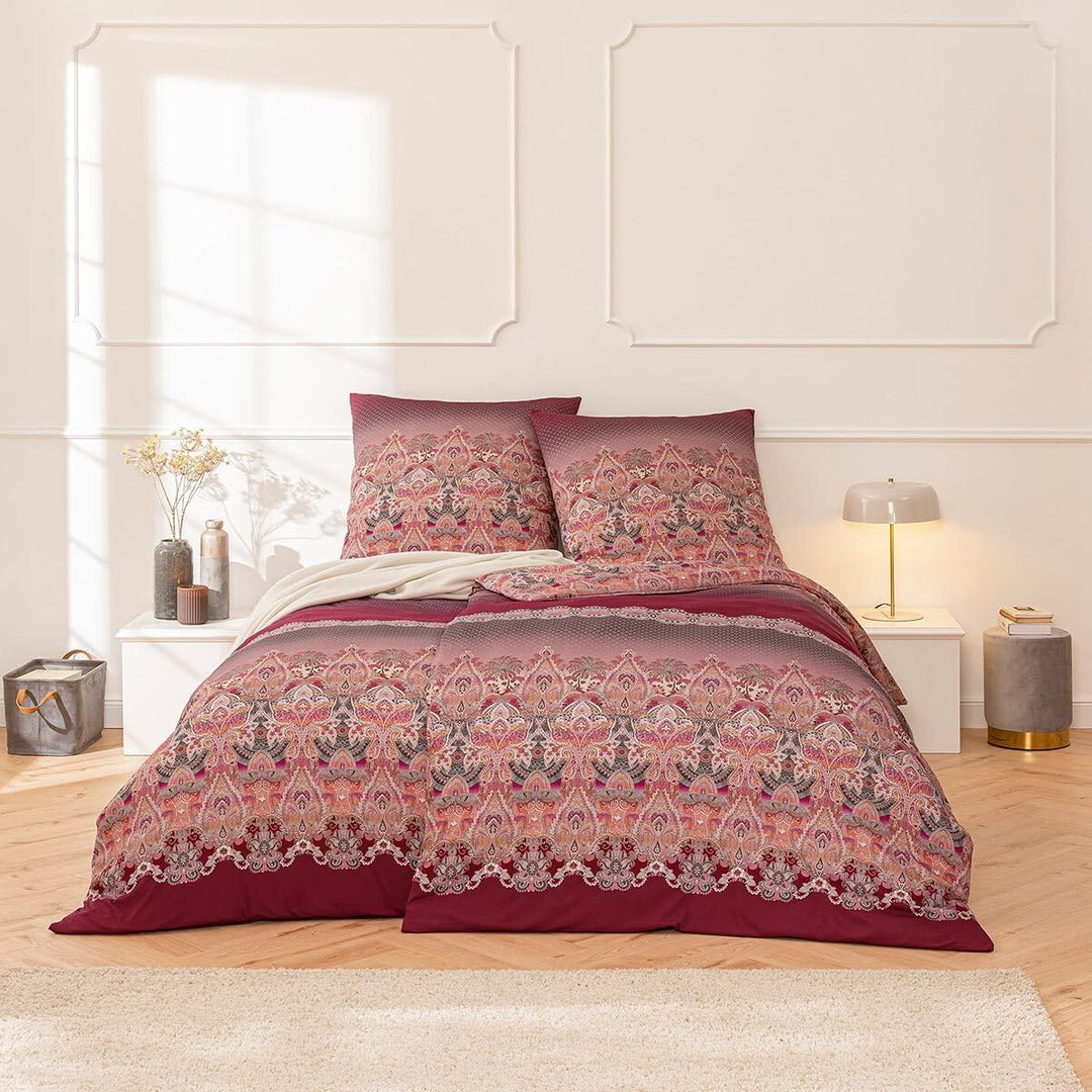 ESTELLA Mako Interlock Jersey Bettwäsche Khira Rubin 1 Bettbezug 155 x 220 cm + 1 Kissenbezug 80 x 8