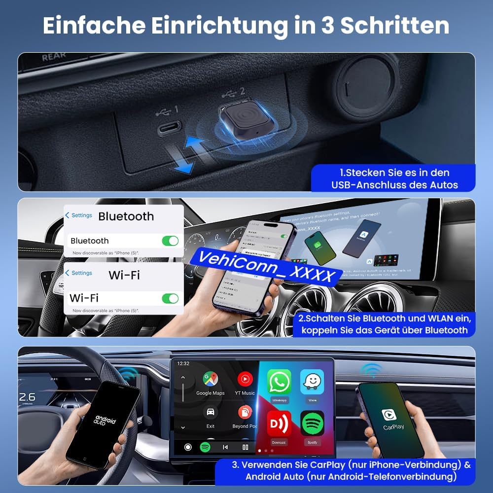 CarlinKit Wireless CarPlay &amp; Android Auto MINI-Ultra Adapter, 2-in-1 Wireless-Adapter wandelt kabelg