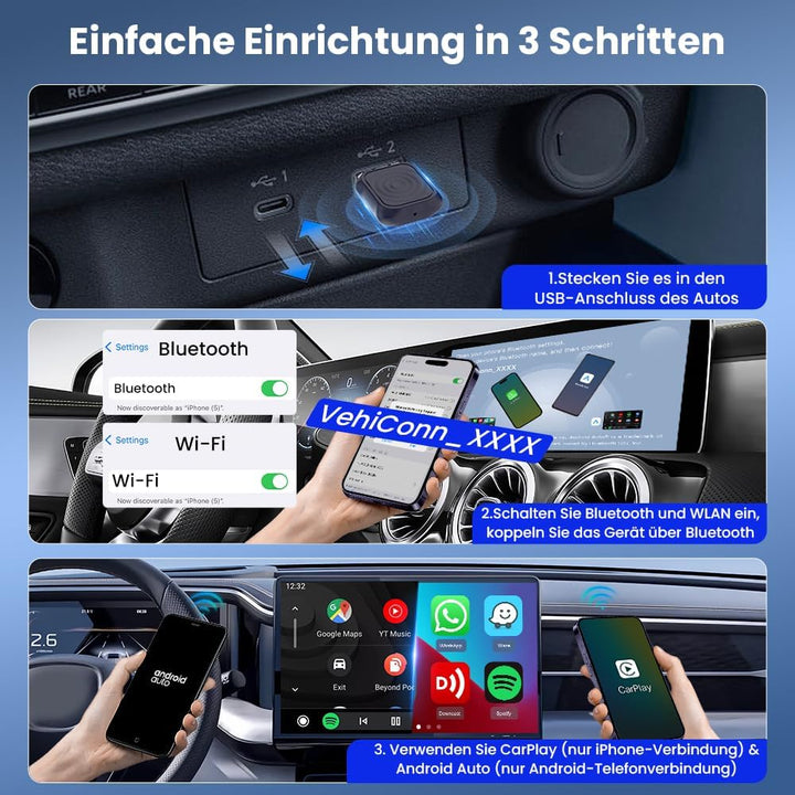 CarlinKit Wireless CarPlay &amp; Android Auto MINI-Ultra Adapter, 2-in-1 Wireless-Adapter wandelt kabelg