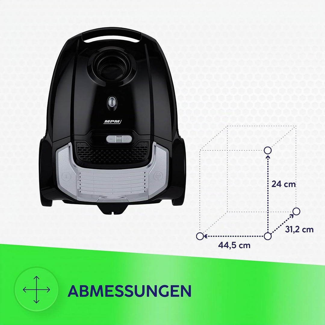 MPM Staubsauger mit Beutel MOD-54 – 5 Düsen - HEPA 13 Filter - 3,5L Staubbeutel - Teleskoprohr – Ide