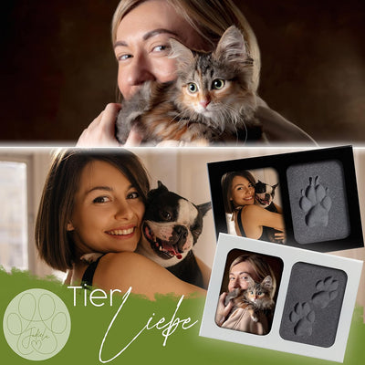Jadiela Pfotenabdruck Set Hund oder Katze 3D Bilderrahmen in Weiss Abdruck Hundepfote Geschenk Hund,