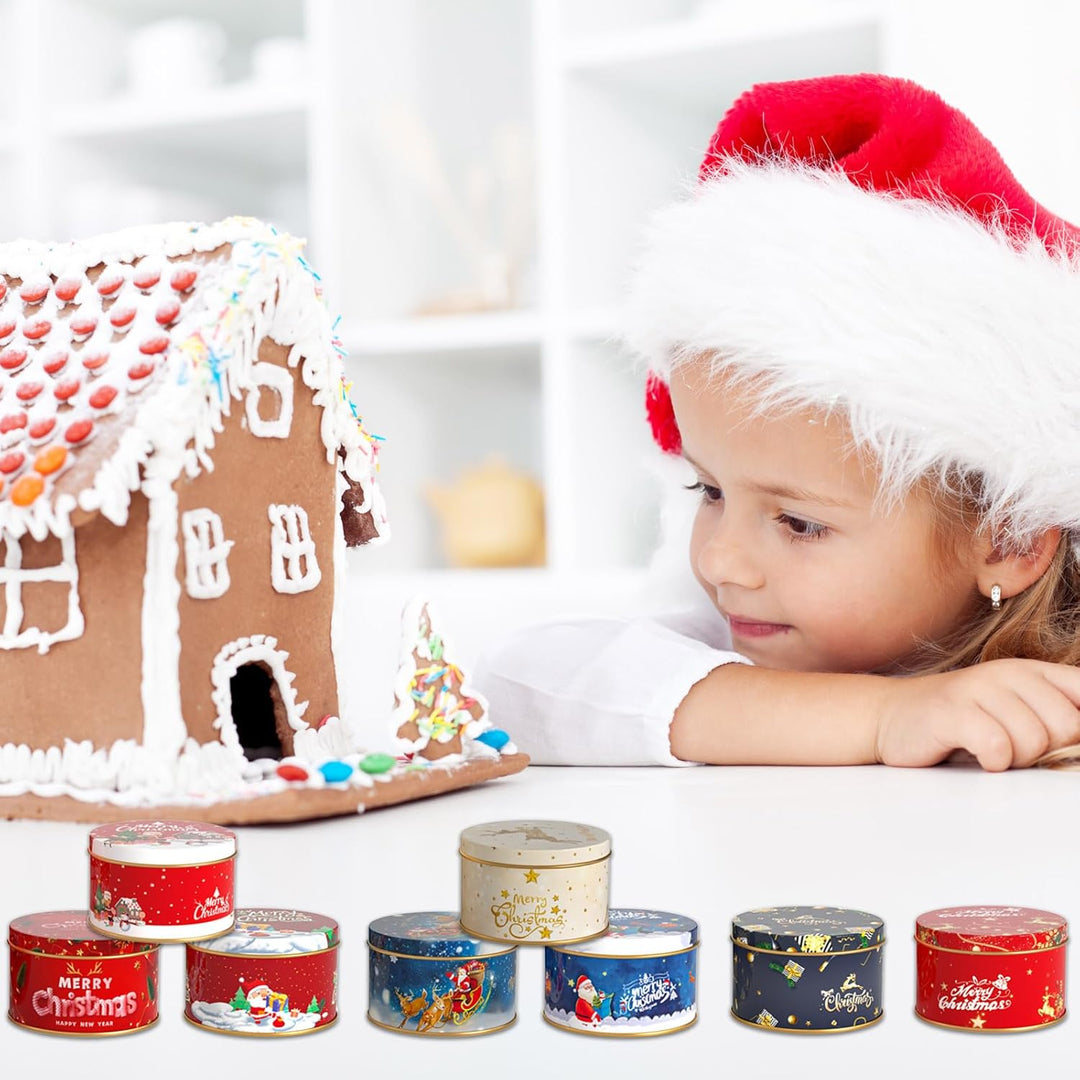 8 Stück Mini Weihnachtskeksdosen, Weihnachten Blechdose mit Deckel, Geschenkverpackung Weihnachten,