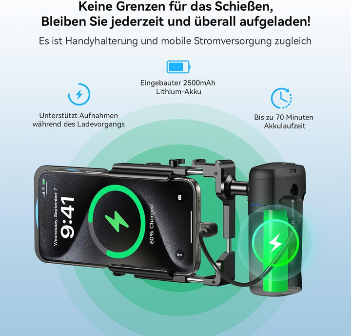 APEXEL iPhone Rig Kit, Smartphone Video Rig mit magnetischem Bluetooth, 2500 mAh-Griff-Ladehülle, 67